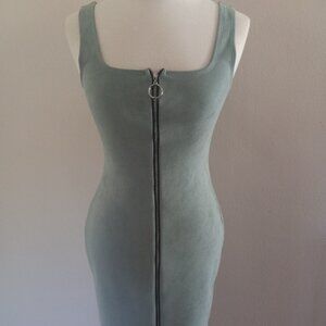 Blue Suede Zip up Mini Dress. Medium
